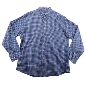 Nautica Shirt Men's Long Sleeve Casual Button Down Collar Plaid Blue Large